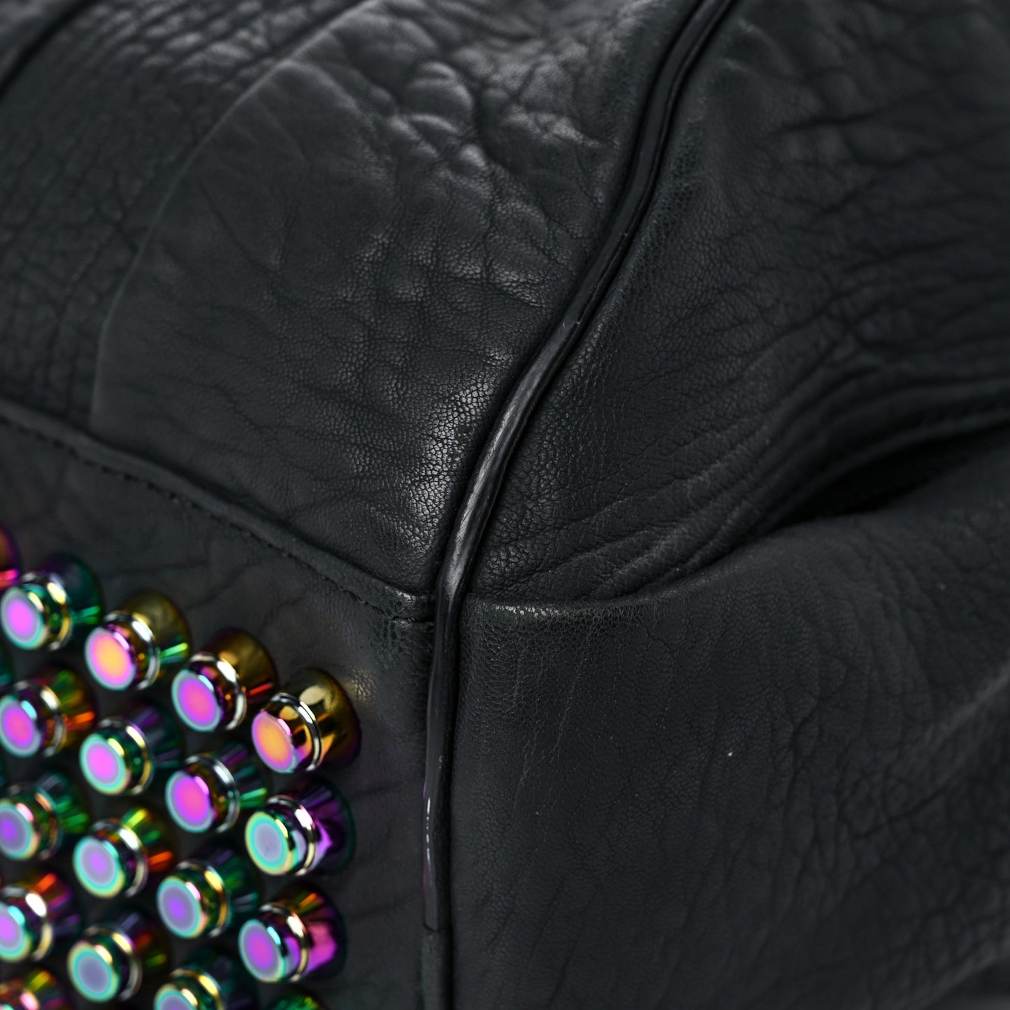 Pebbled Lambskin Rocco Matte Black Iridescent Hardware