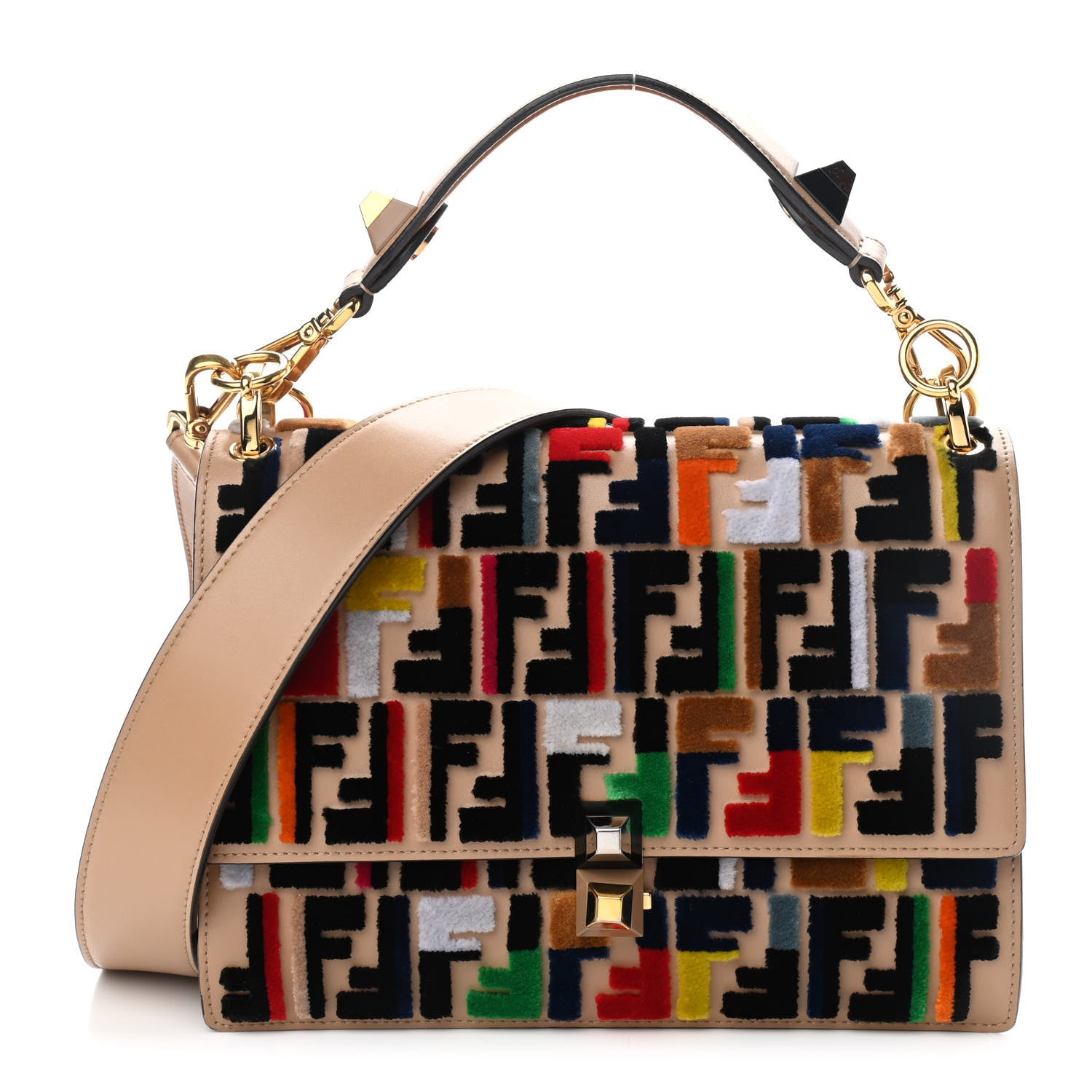 Fendi Vitello Liberty Velvet FF Multicolor Kan I Shoulder Bag Multicolor Cuoio 1 of 12