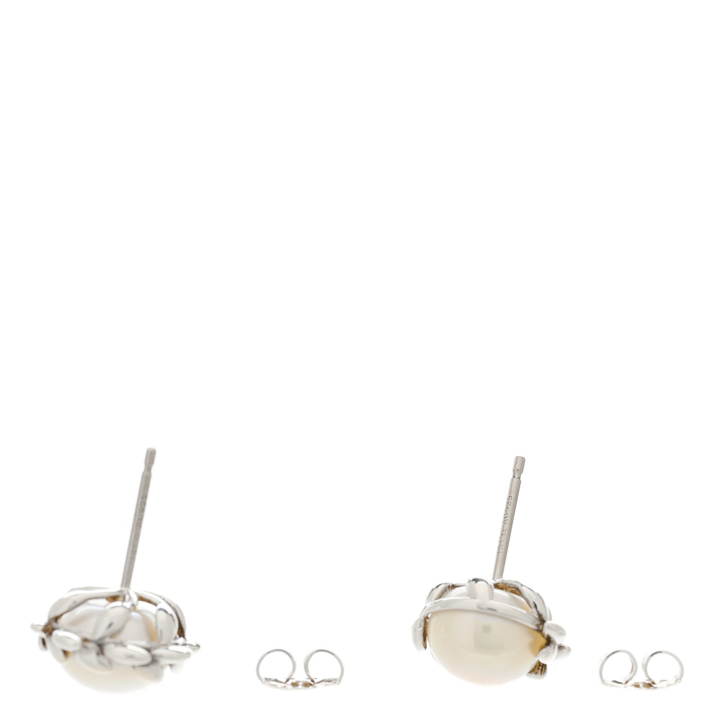 Tiffany Sterling Silver Pearl Paloma Picasso Olive Leaf Earrings 3 of 4