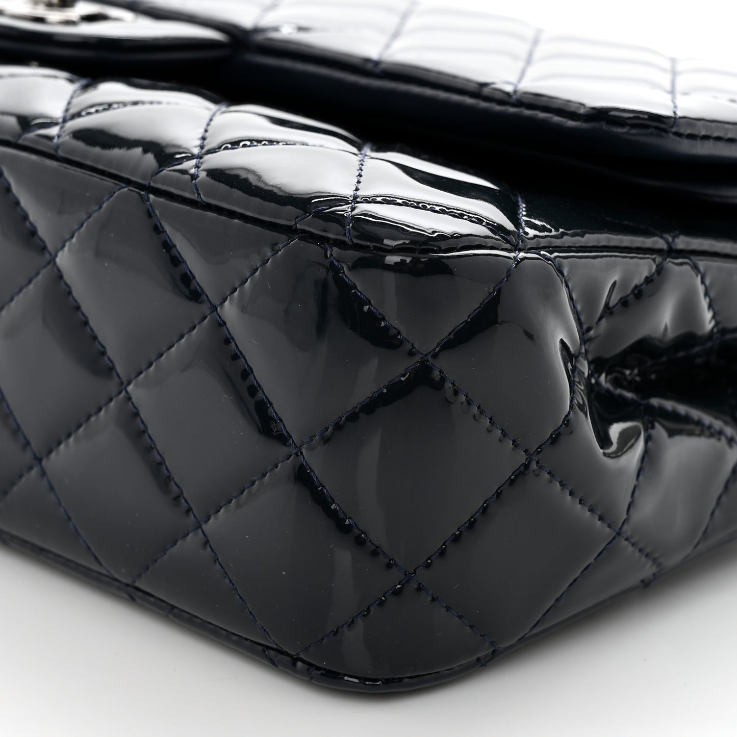 Patent Quilted Medium Double Flap Navy