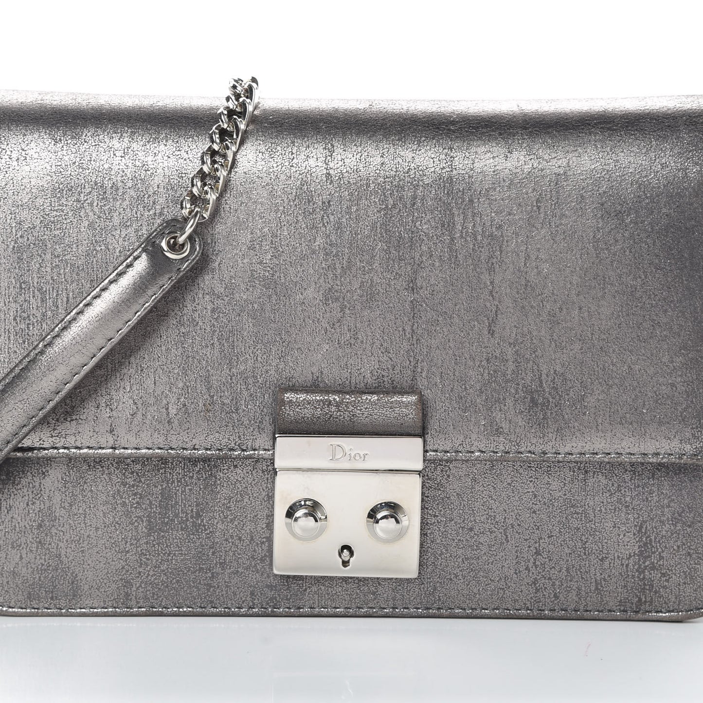 Metallic Brushed Calfskin Miss Dior Promenade Pouch Gunmetal