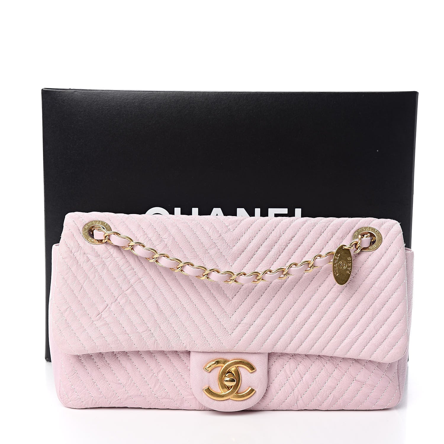 Chanel Wrinkled Lambskin Chevron Quilted Medium Flap Light Pink 11 of 11
