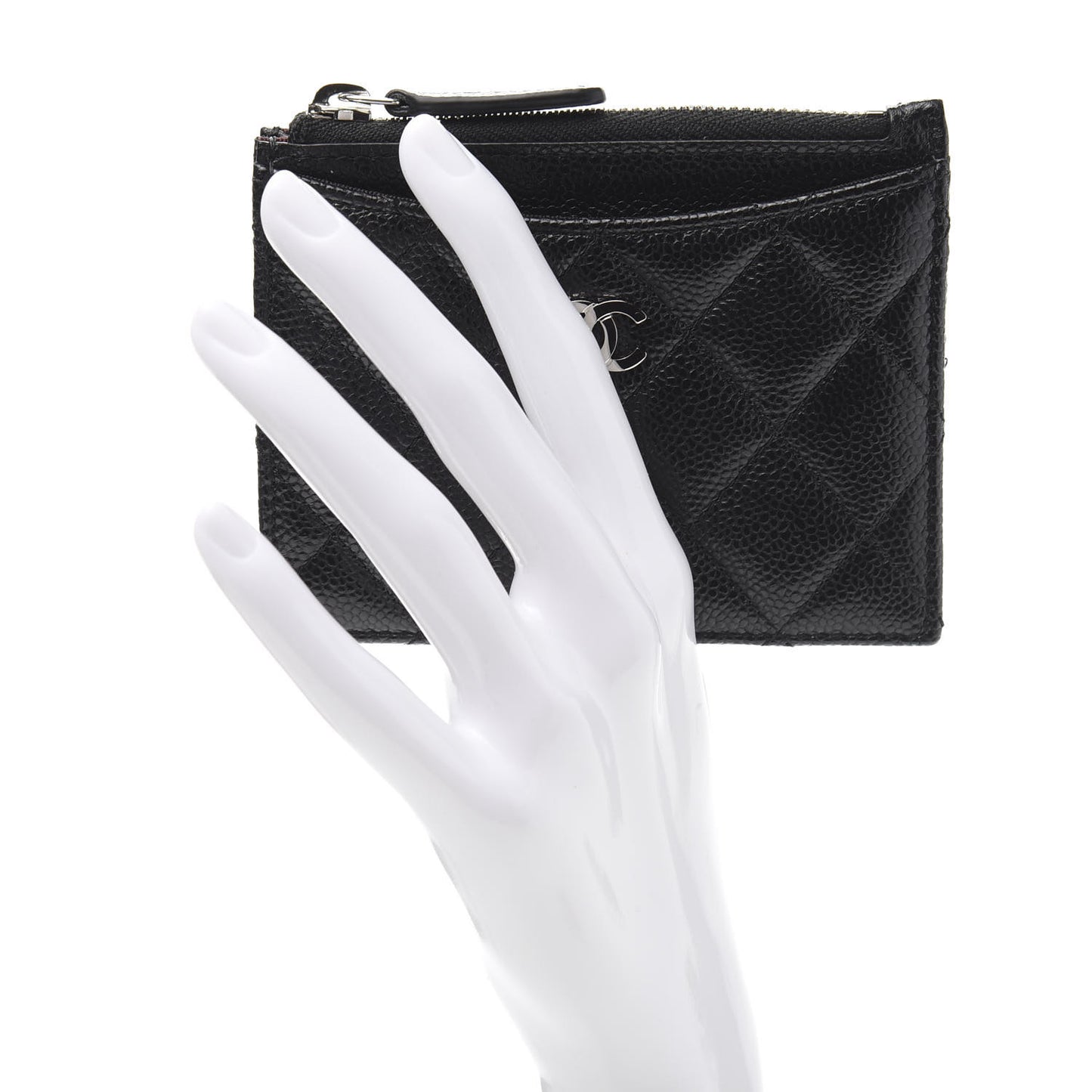 Caviar Quilted CC Zip Card Holder Black