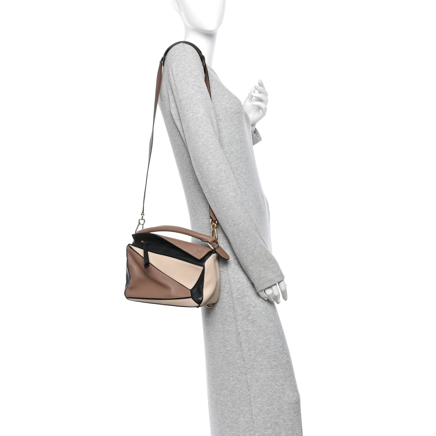 Calfskin Small Puzzle Bag Sand Hazelnut Ash