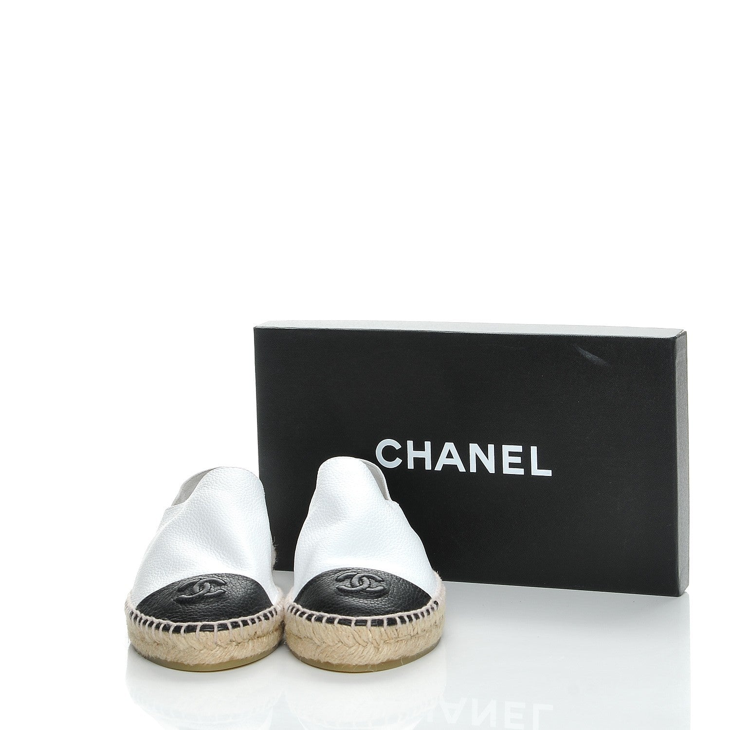 Chanel Grained Calfskin CC Espadrilles 39 White Black 10 of 10