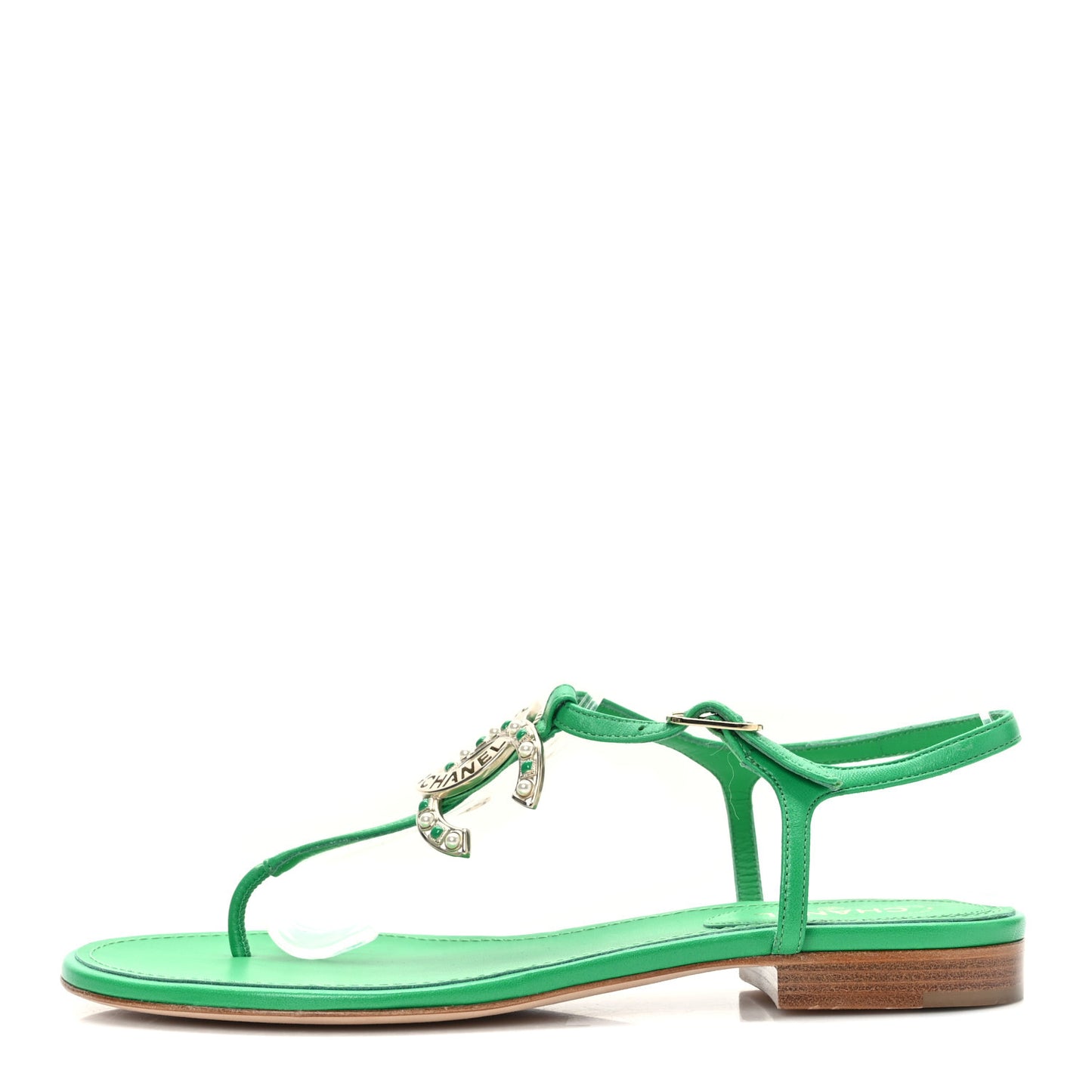 Lambskin Crystal CC Logo Thong Sandals 38 Green