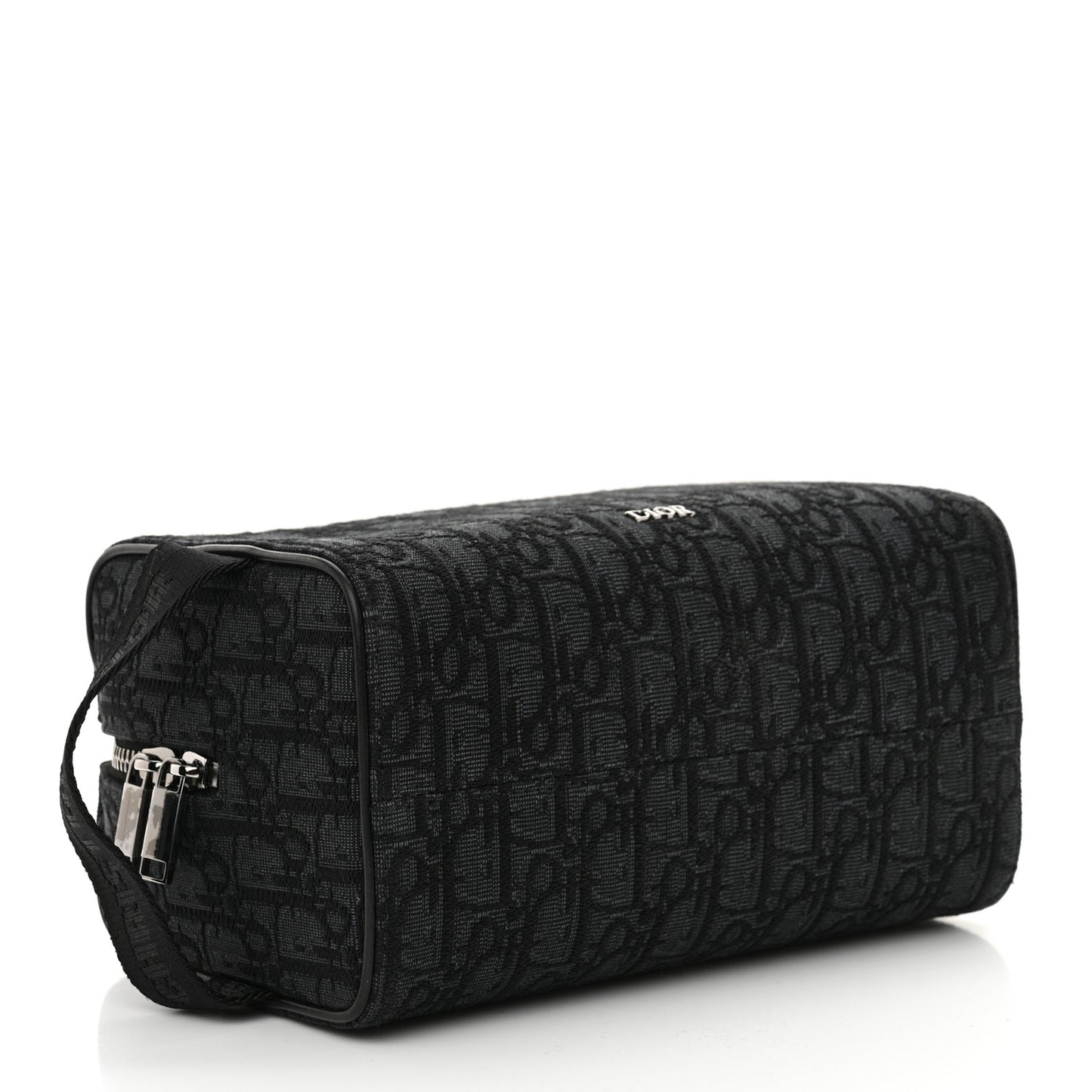 Oblique Jacquard Grained Calfskin Lingot Toiletry Bag Black