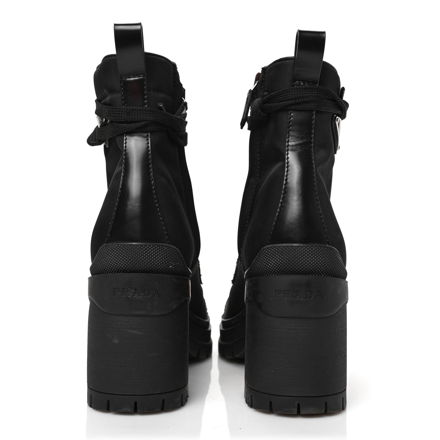 Prada Spazzolato Re-Nylon Metal Triangle Logo Lace Up 85mm Boots 38 Black 5 of 7