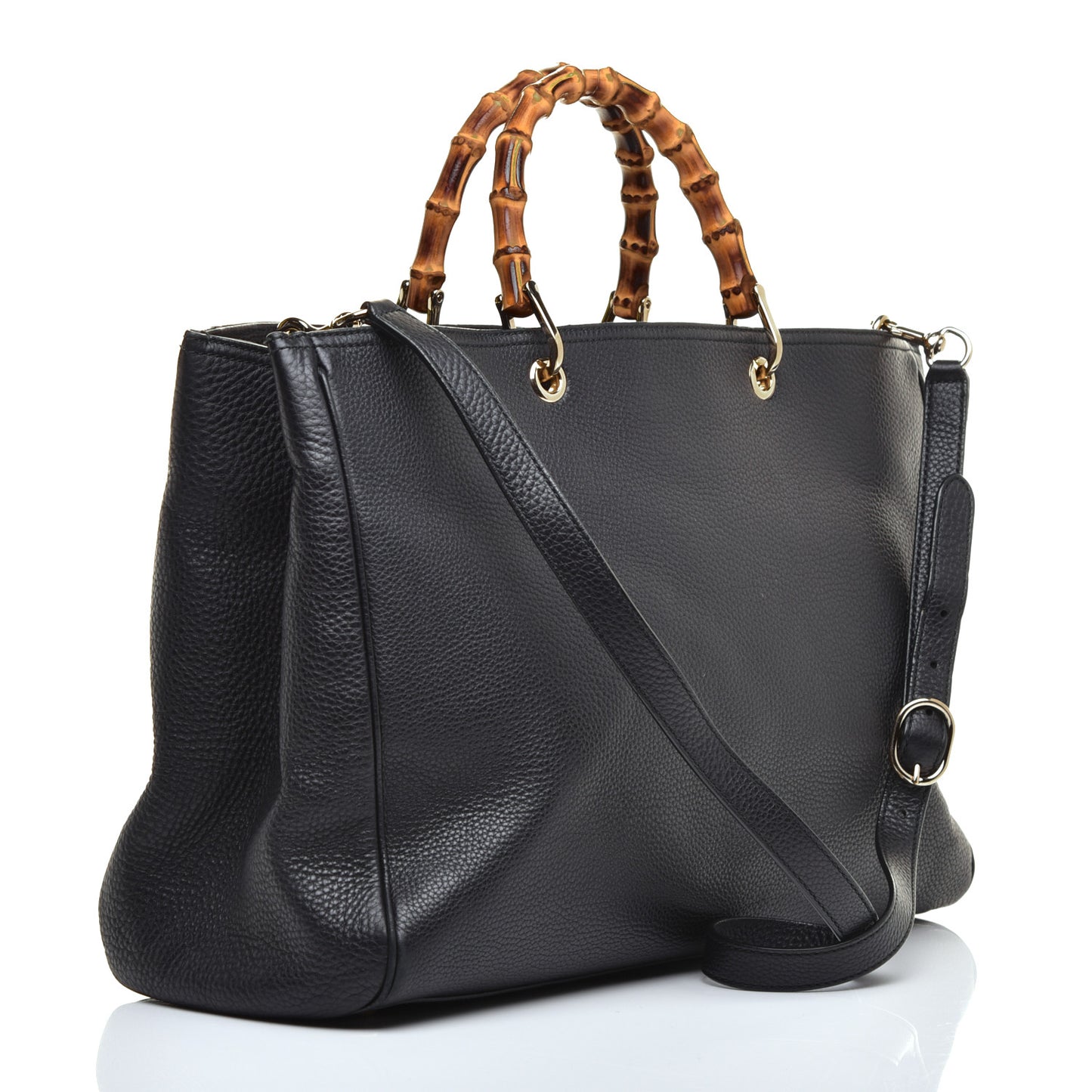 Calfskin Large Bamboo Shopper Tote Black