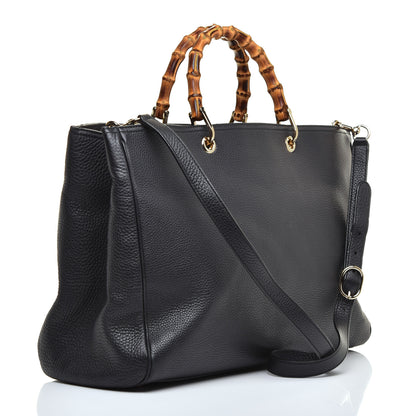 Gucci Calfskin Large Bamboo Shopper Tote Black 3 of 9