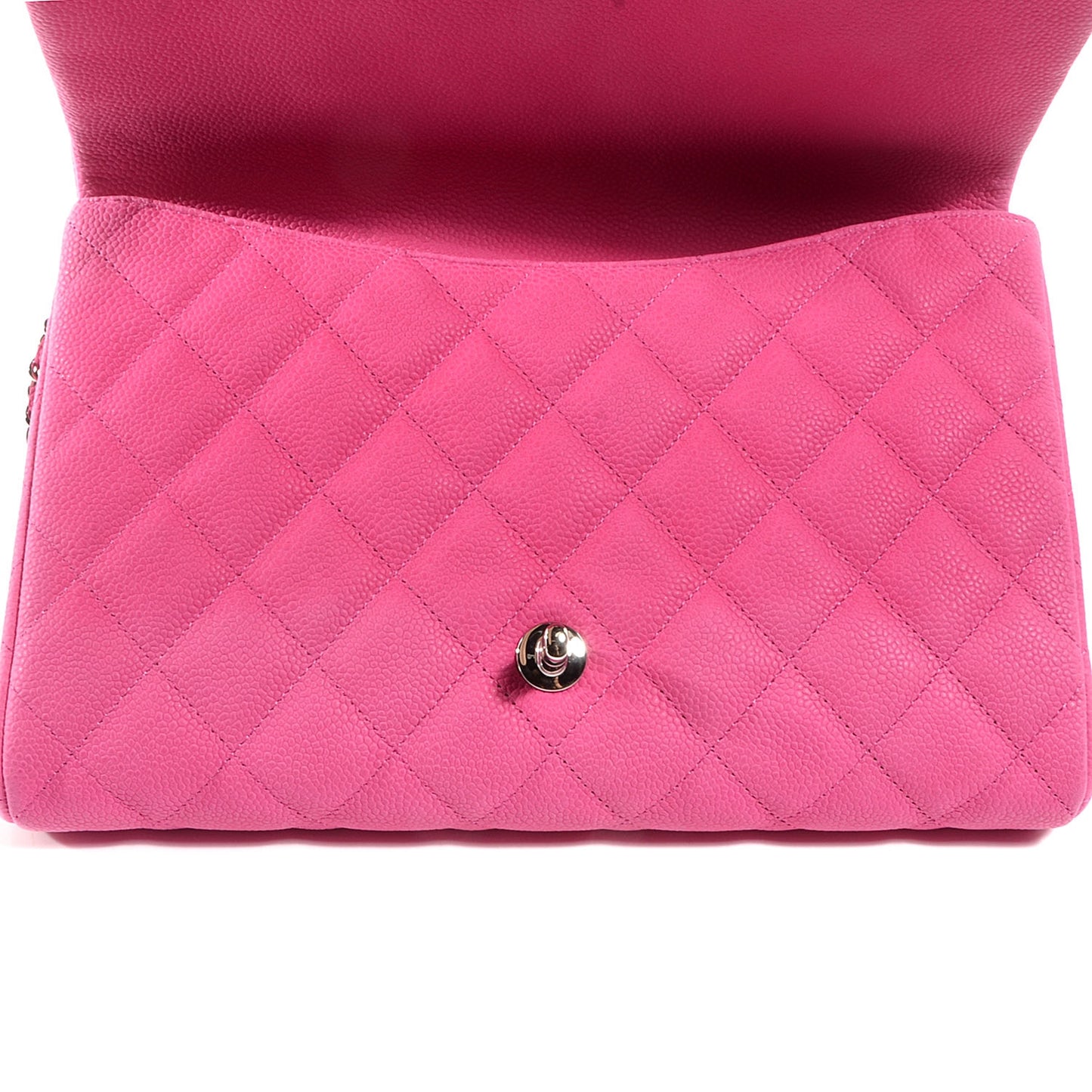 Iridescent Caviar Clutch with Chain Flap Hot Pink