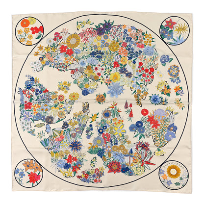 Hermes Silk Planifleurs Scarf 90 Creme Jaune Vert 1 of 3