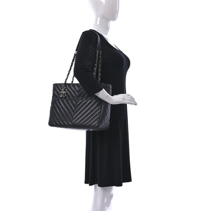 Chanel Lambskin Surpique Chevron Quilted Tote Dark Grey 2 of 10