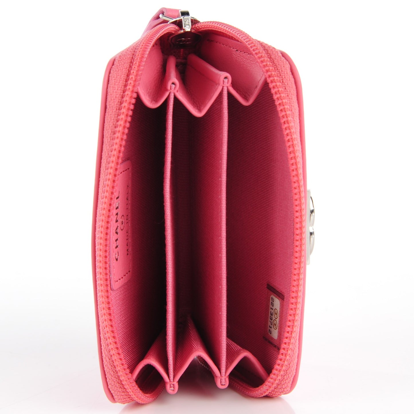 Calfskin Chevron Zip Around Boy Coin Purse Wallet Pink
