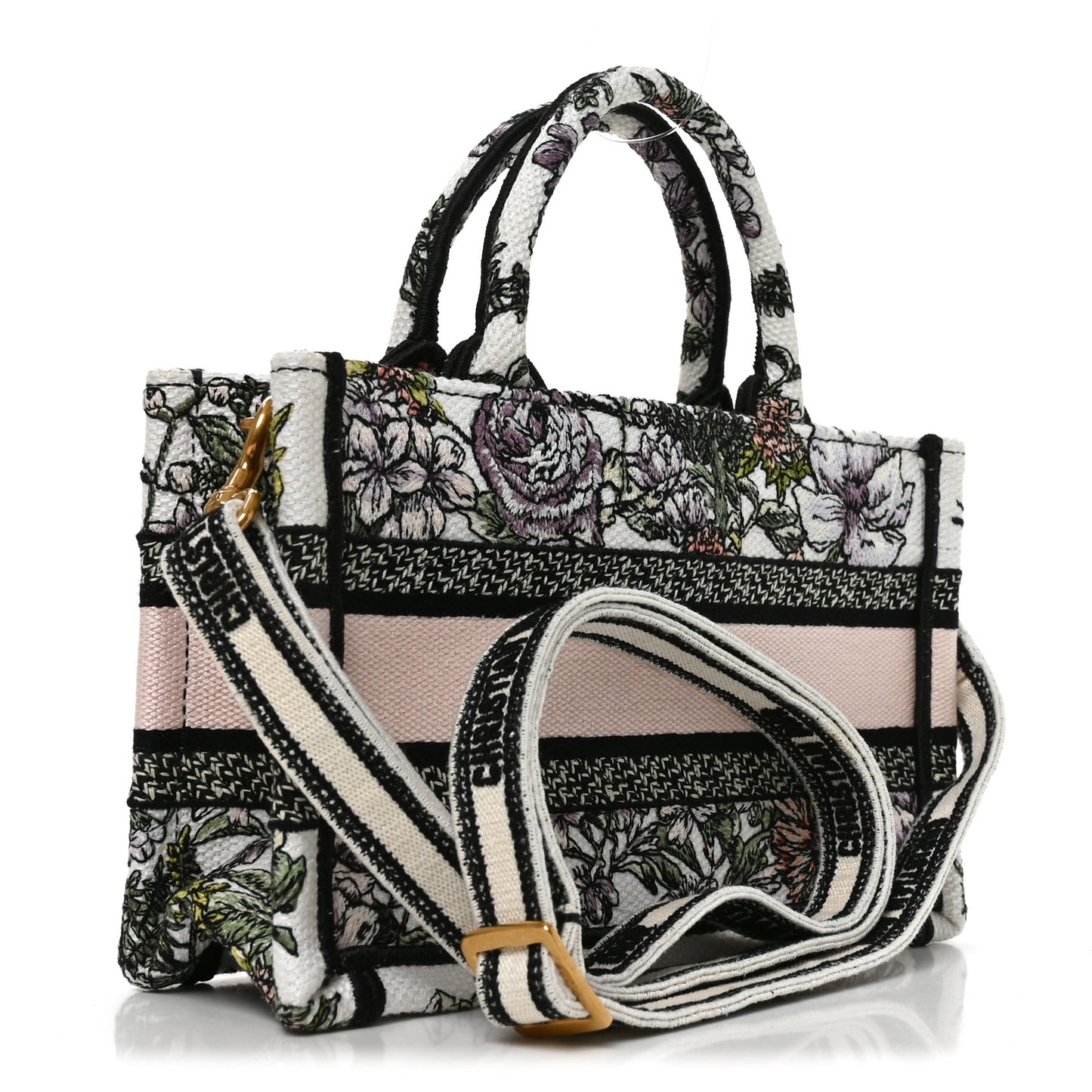 Canvas Embroidered Flowers Mini Book Tote With Strap White Multicolor