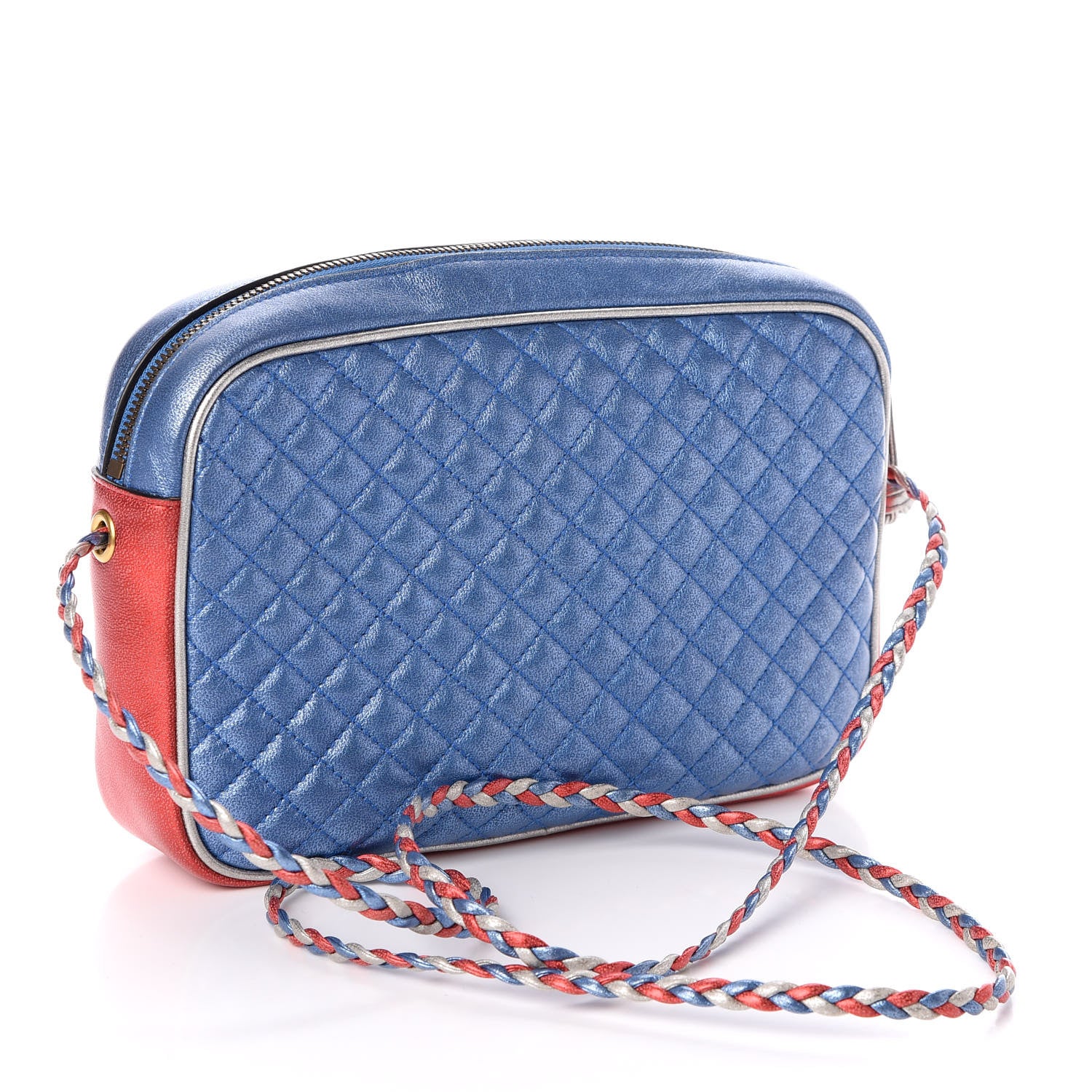 Gucci Laminated Nappa Trapuntata Small Zumi Shoulder Bag Rosso Marine Argento 3 of 10