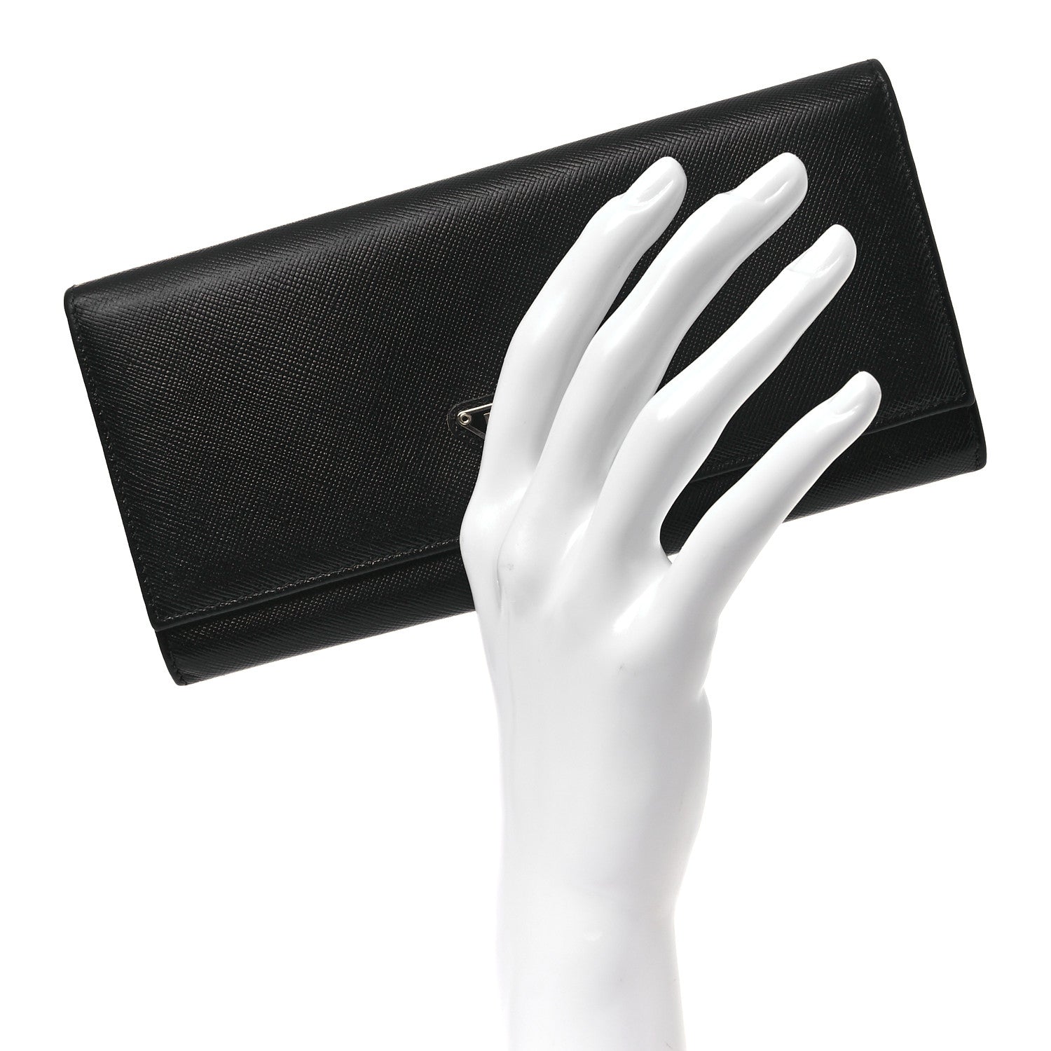 Prada Saffiano Triangle Continental Flap Wallet Black 2 of 8