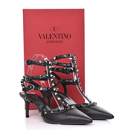 Valentino Garavani Pebbled Calfskin Rockstud Ankle Strap 65mm Pumps 37 Black 9 of 9