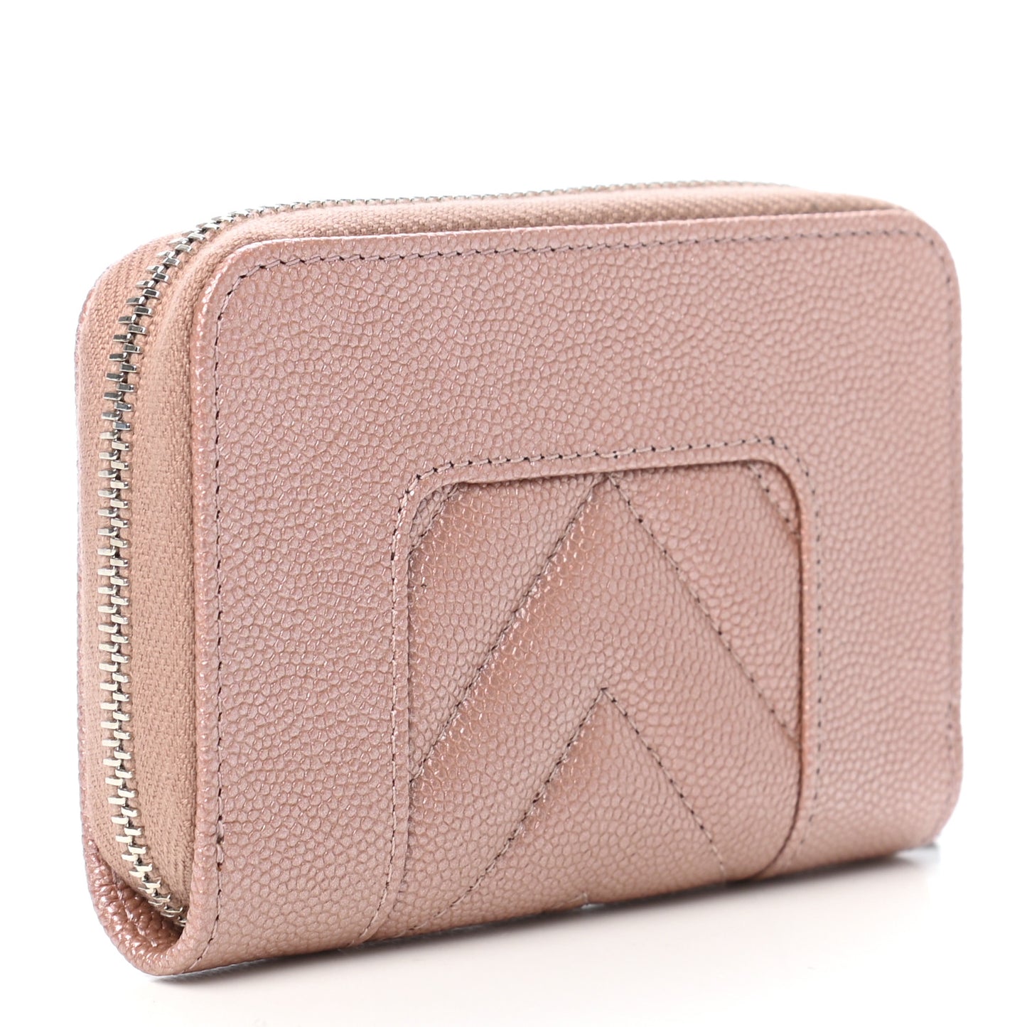 Metallic Caviar Chevron Quilted Vintage Mademoiselle Zip Coin Purse Pink
