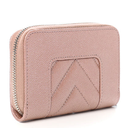 Chanel Metallic Caviar Chevron Quilted Vintage Mademoiselle Zip Coin Purse Pink 4 of 8