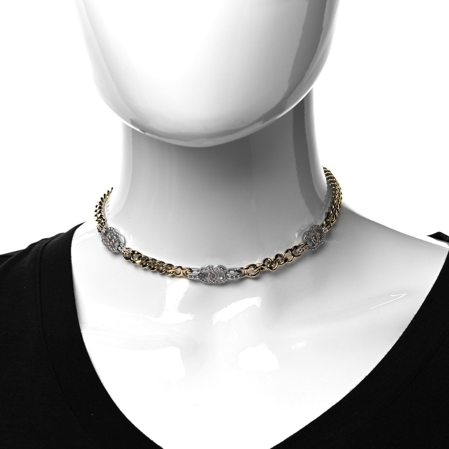 Crystal Chain CC Link Choker Gold Silver