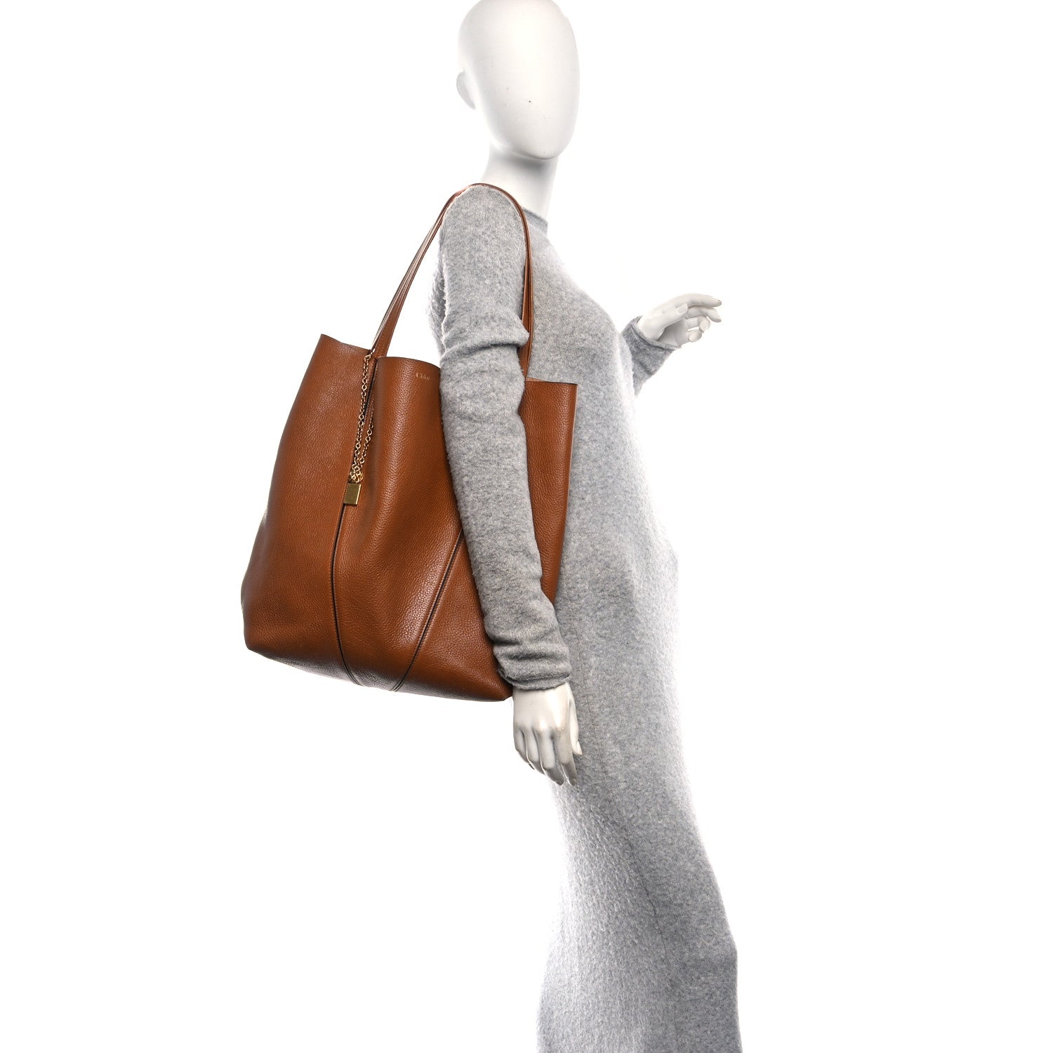 Chloe Grained Calfskin Large Spin Tote Clay Brown 2 of 10