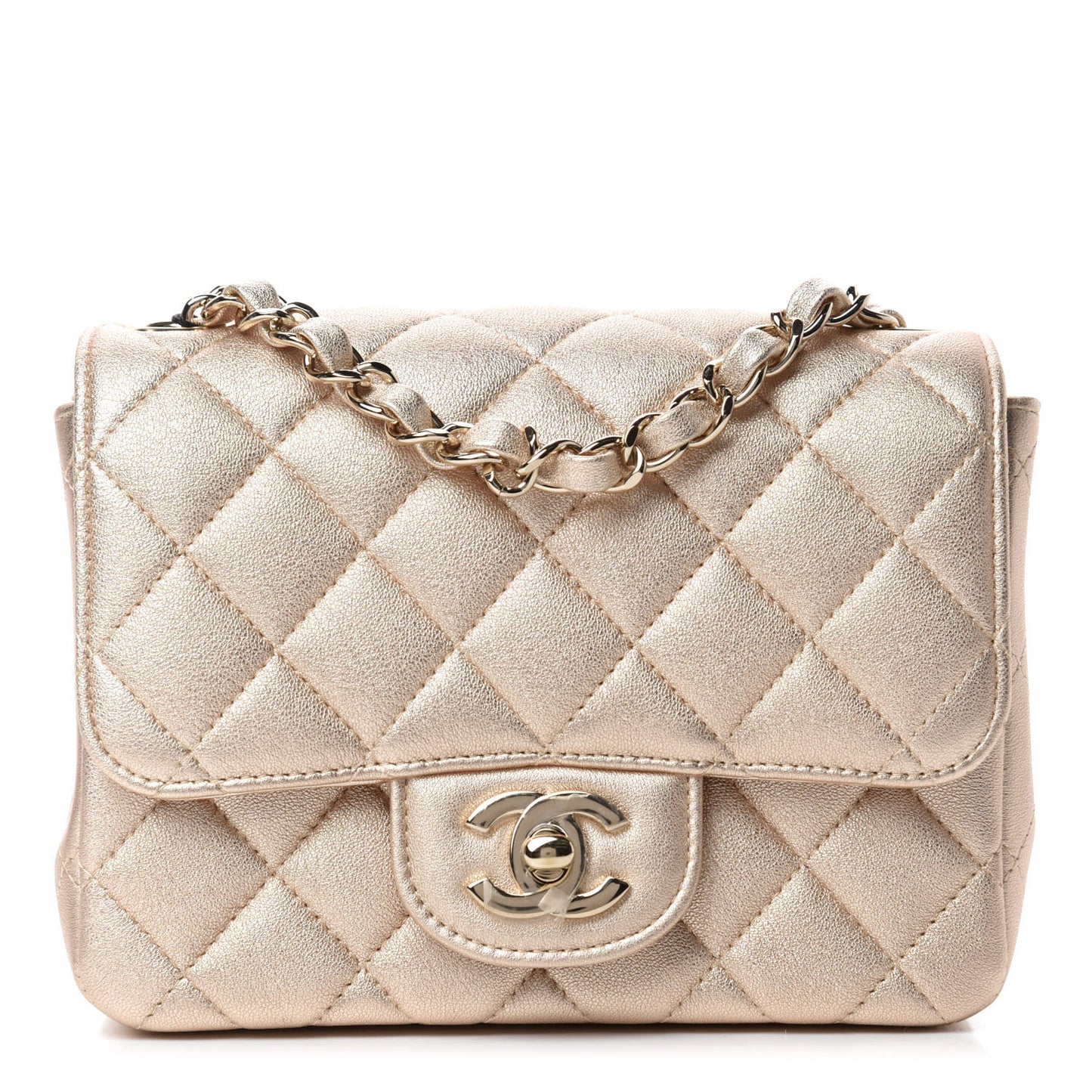 Metallic Lambskin Quilted Mini Square Flap Gold