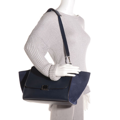 Celine Drummed Calfskin Suede Medium Trapeze Navy Blue 2 of 8