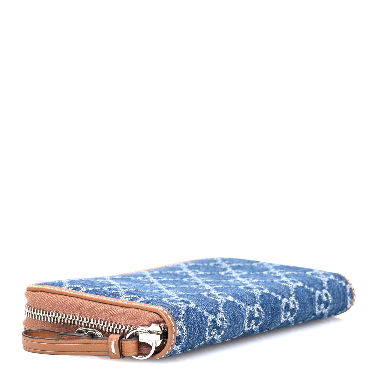 New Denim GG Monogram  Zip Around Continental Wallet  Blue Tea Cuir