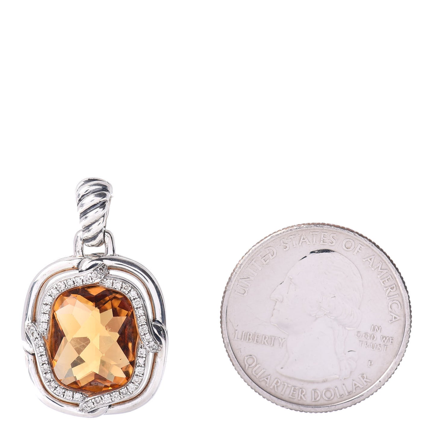 Sterling Silver Diamond Citrine 19mm Labyrinth Enhancer Pendant