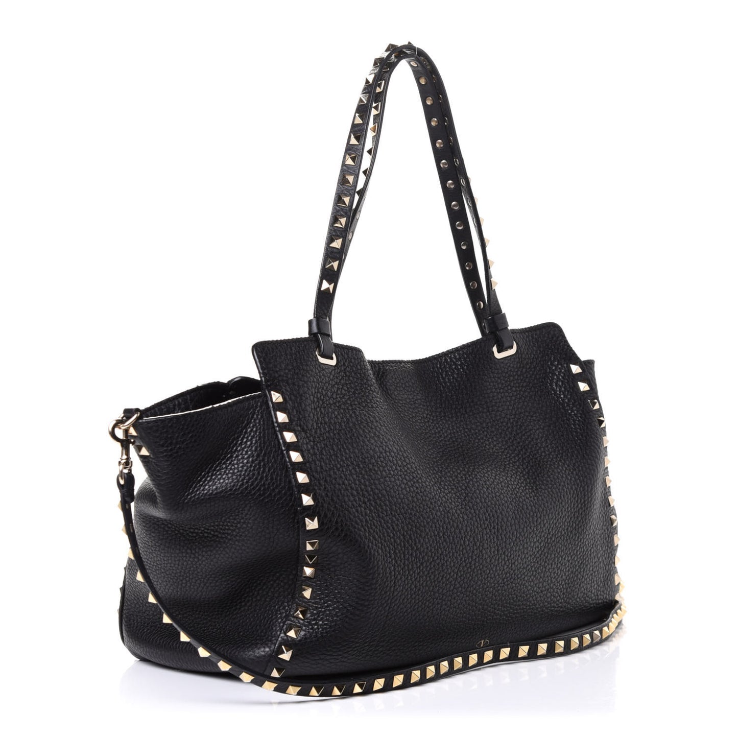 Pebbled Calfskin Medium Rockstud Tote Black