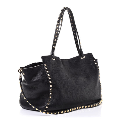 Valentino Garavani Pebbled Calfskin Medium Rockstud Tote Black 7 of 20