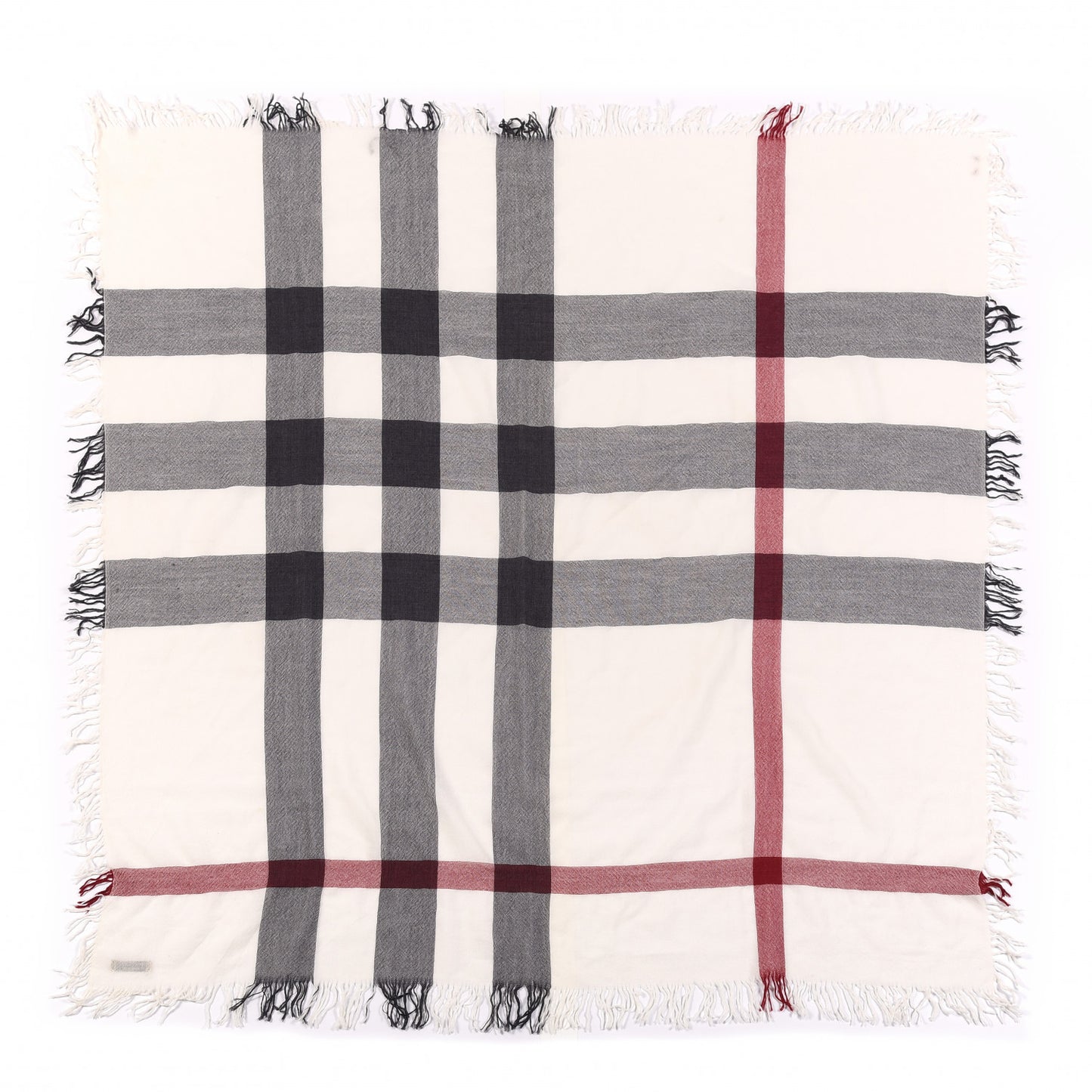 Wool Silk Gauze Giant Check Lightweight Scarf White