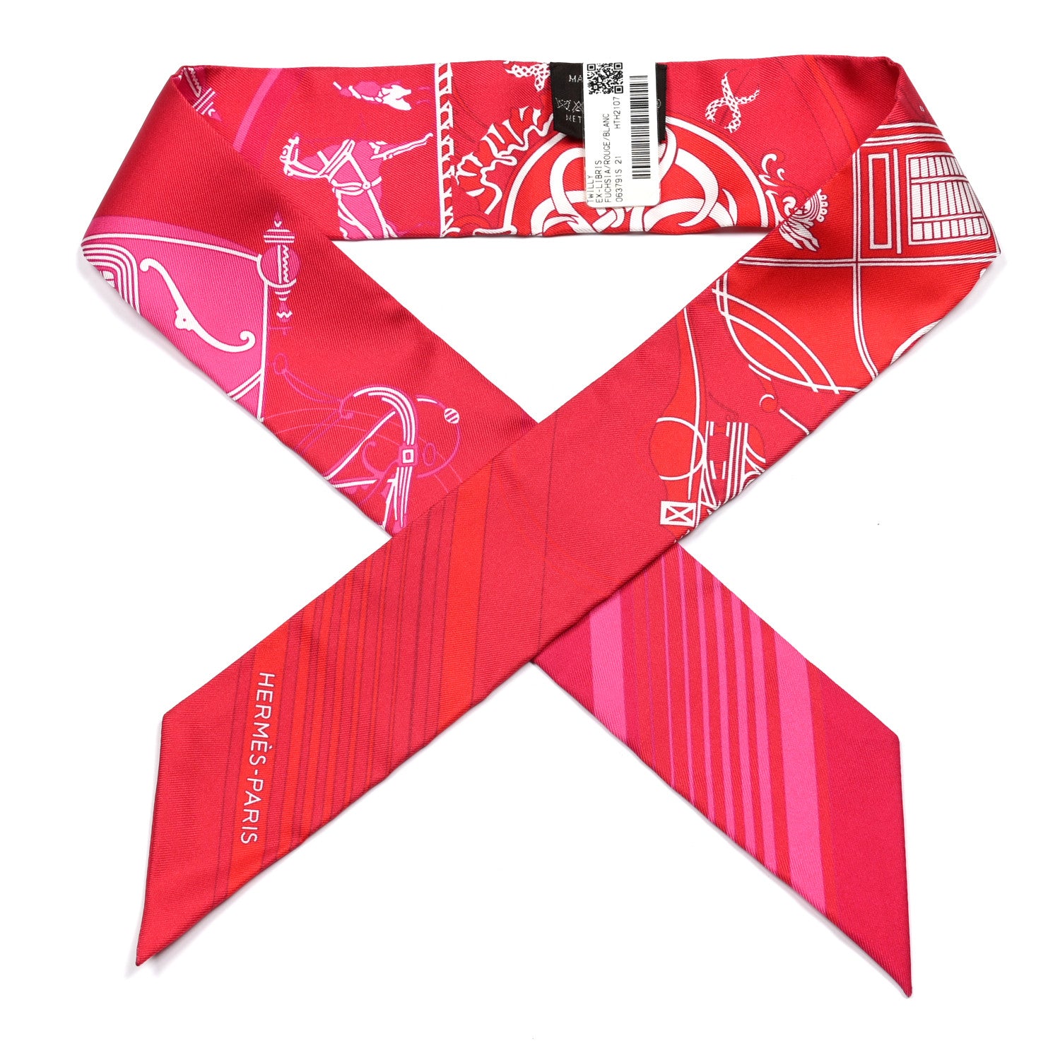 Hermes Silk Ex-Libris Twilly Fuchsia Rouge White 1 of 4