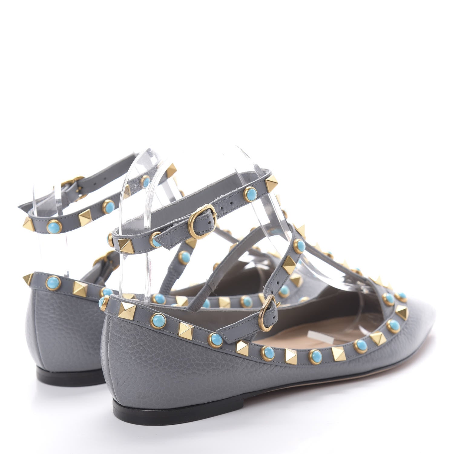 Valentino Garavani Pebbled Calfskin Rockstud Rolling Cage Ballerina Flats 35 Light Stone 4 of 7