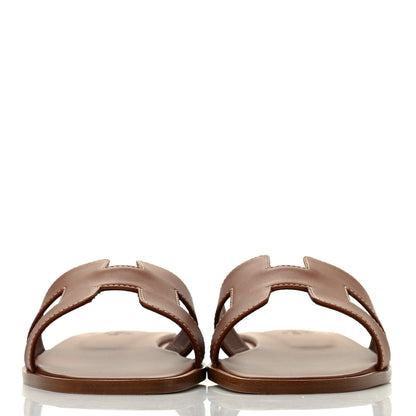 Hermes Box Calfskin Oran Sandals 37.5 Gold 2 of 8