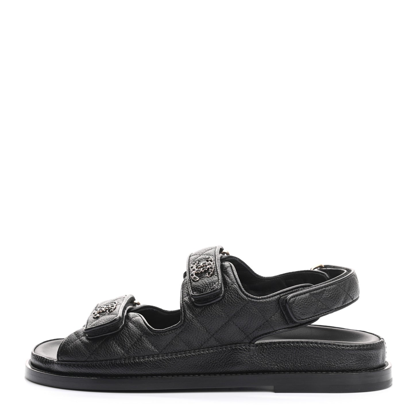 Grained Calfskin Velcro Dad Sandals 38 Black