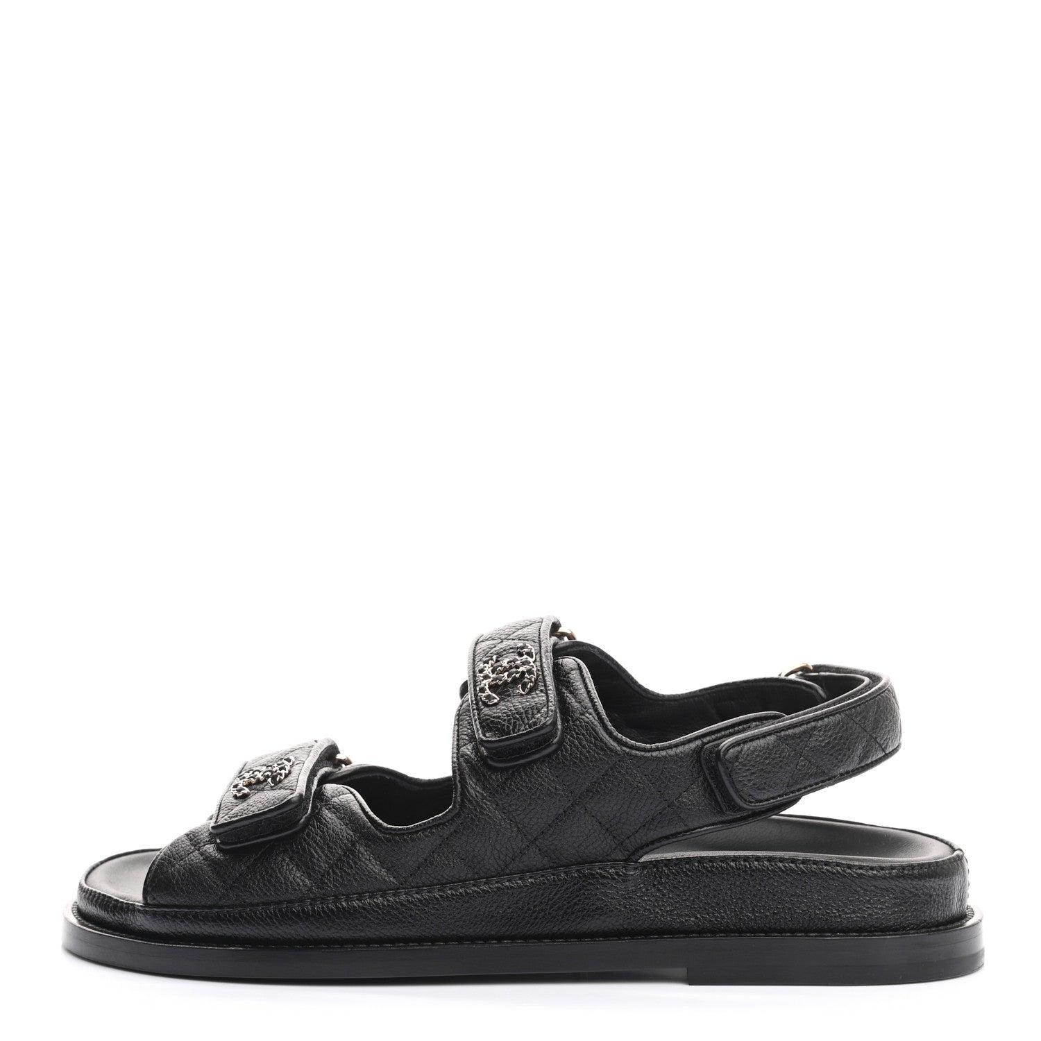 Chanel Grained Calfskin Velcro Dad Sandals 38 Black 1 of 8