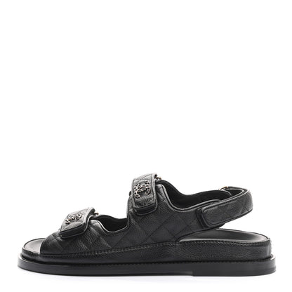 Chanel Grained Calfskin Velcro Dad Sandals 38 Black 1 of 8