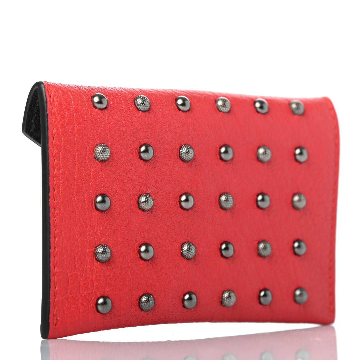 Calfskin Skull Studded Envelope Card Holder Red