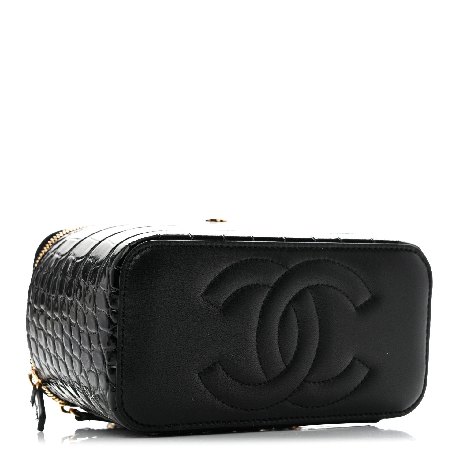 Chanel Calfskin Crocodile Embossed Exoticoco Small Top Handle Vanity Case With Chain Black 4 of 12