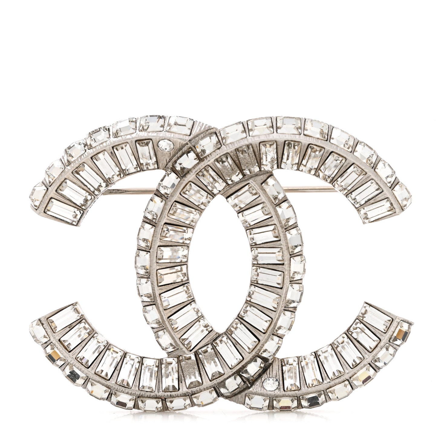 Baguette Crystal CC Brooch Silver