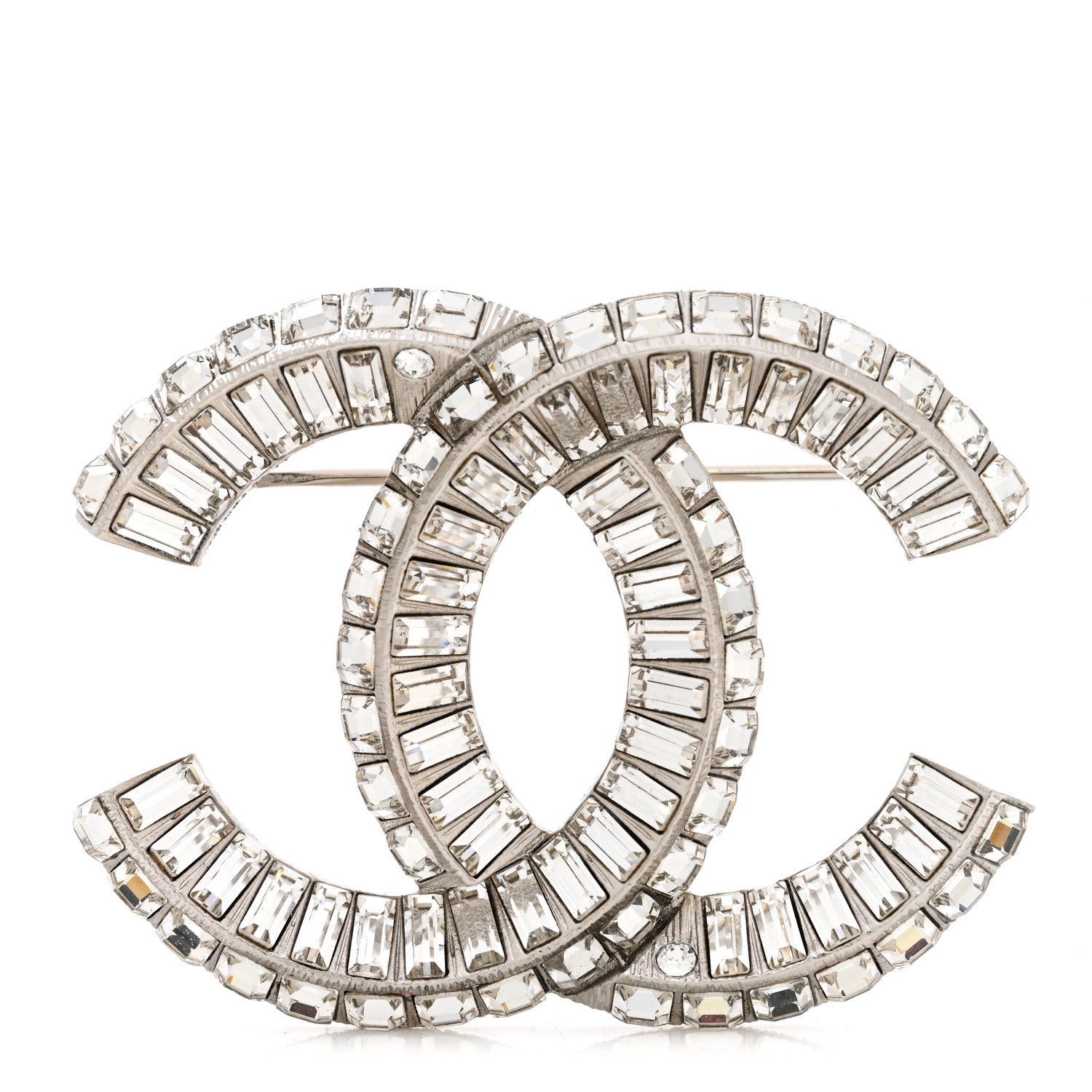 Chanel Baguette Crystal CC Brooch Silver 1 of 4