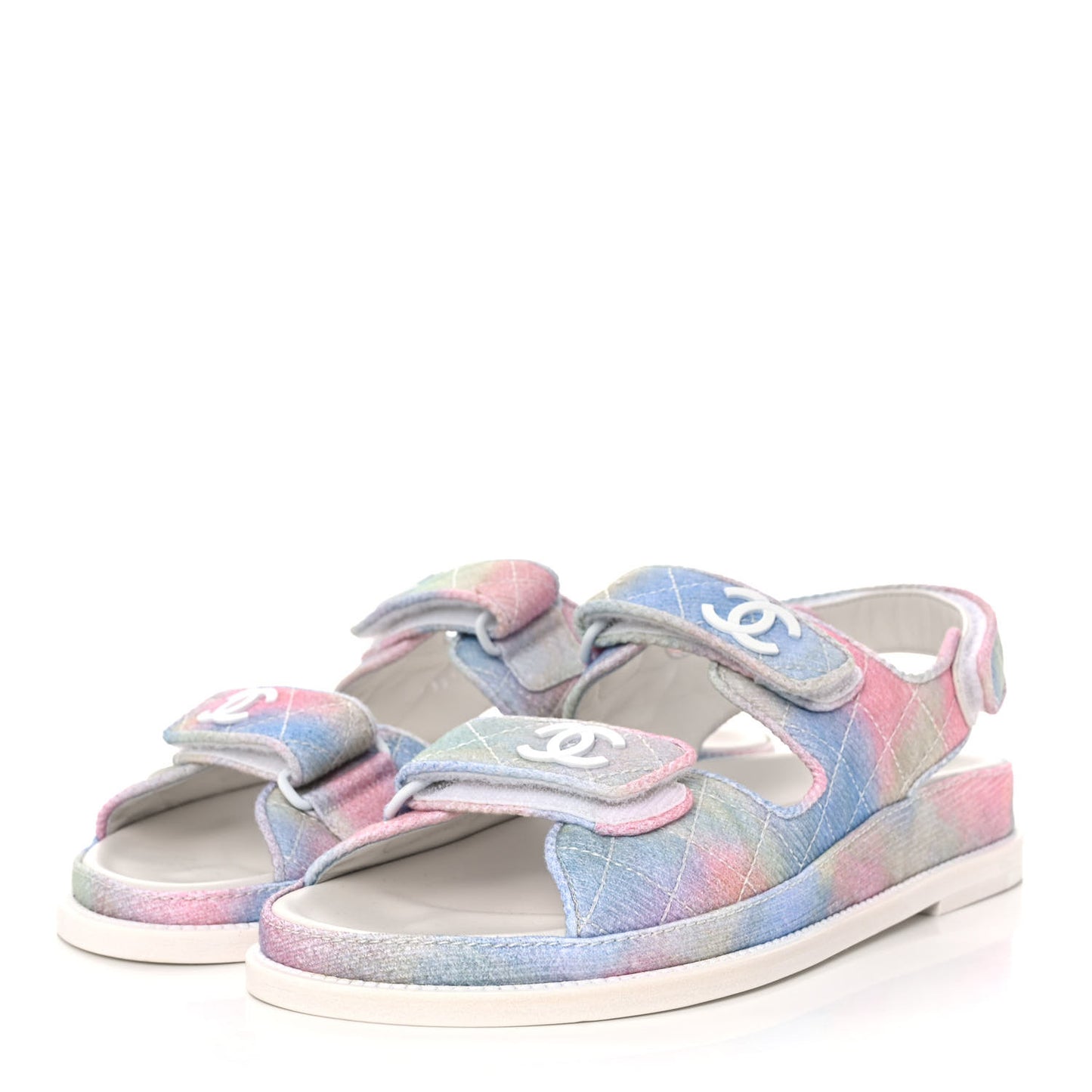 Printed Fabric Quilted Dad Sandals 37.5 Green Pink Blue