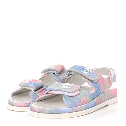 Chanel Printed Fabric Quilted Dad Sandals 37.5 Green Pink Blue 3 of 9