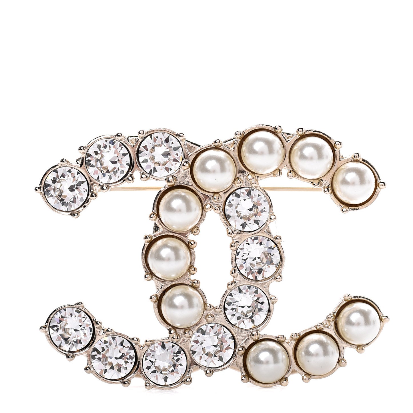 Pearl Crystal CC Brooch Gold Pearly White