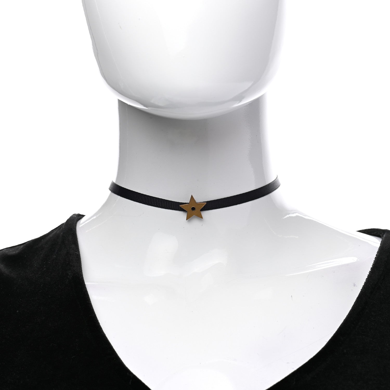 Christian Dior Grosgrain Ribbon Star Choker Necklace Black 2 of 6