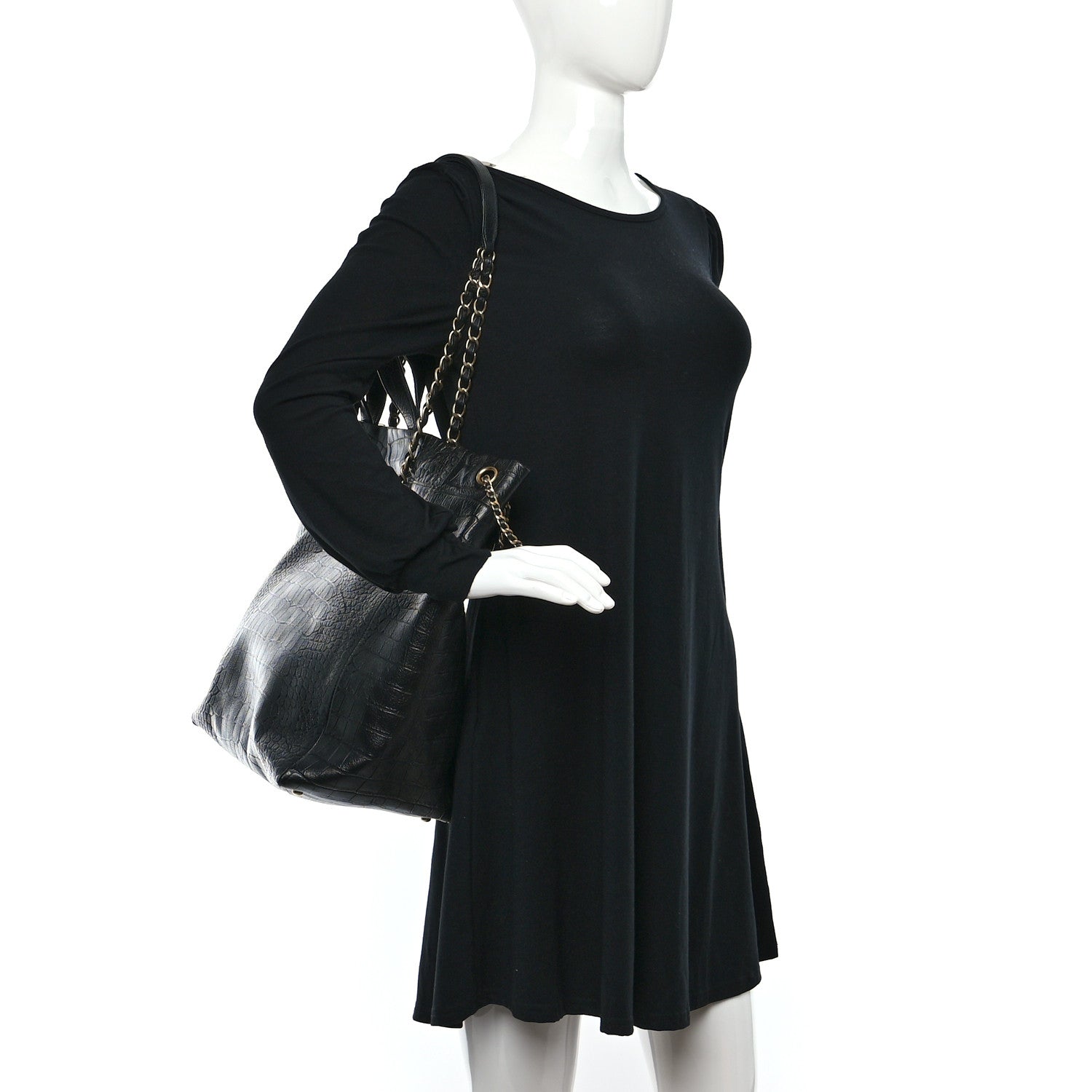 Chanel Calfskin Crocodile Embossed Large Cocodile Shopping Tote Black 2 of 8