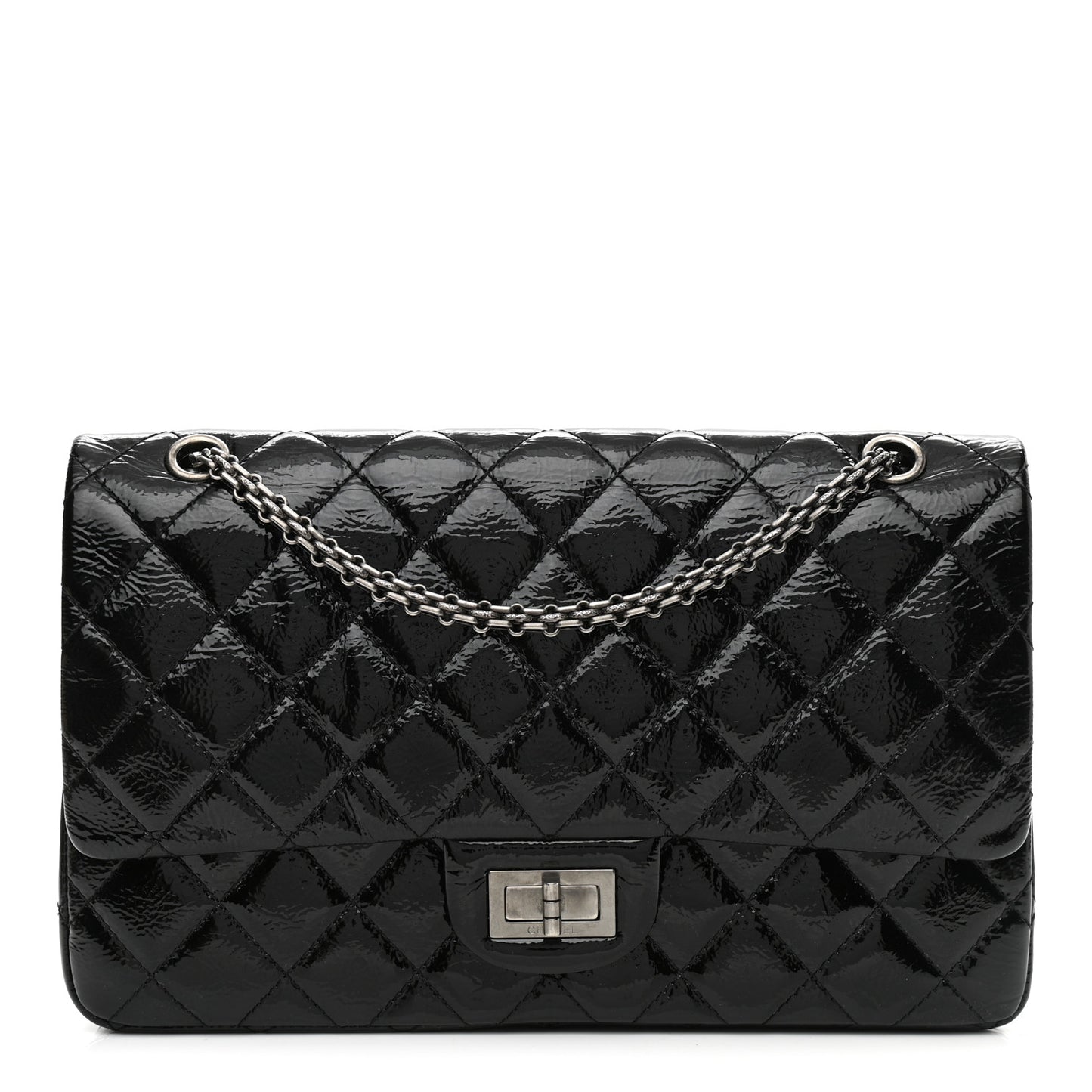 Distressed Patent Quilted 2.55 Reissue 227 Flap Black
