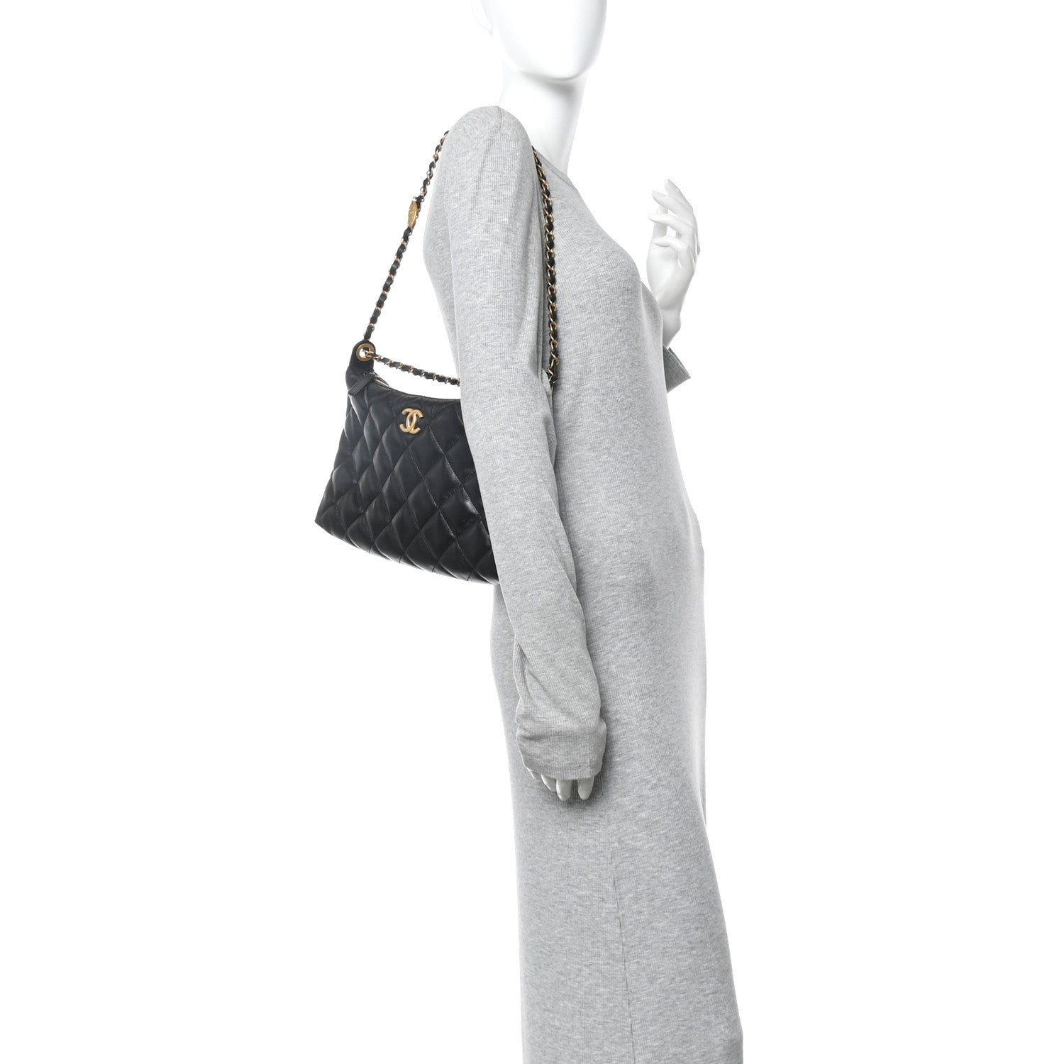 Chanel Shiny Lambskin Quilted CC Hobo Black 2 of 10